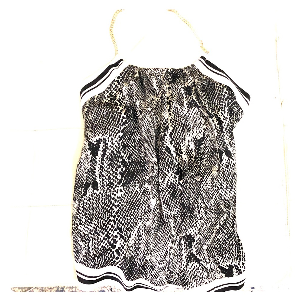 Sexy open back tie halter, gold chain